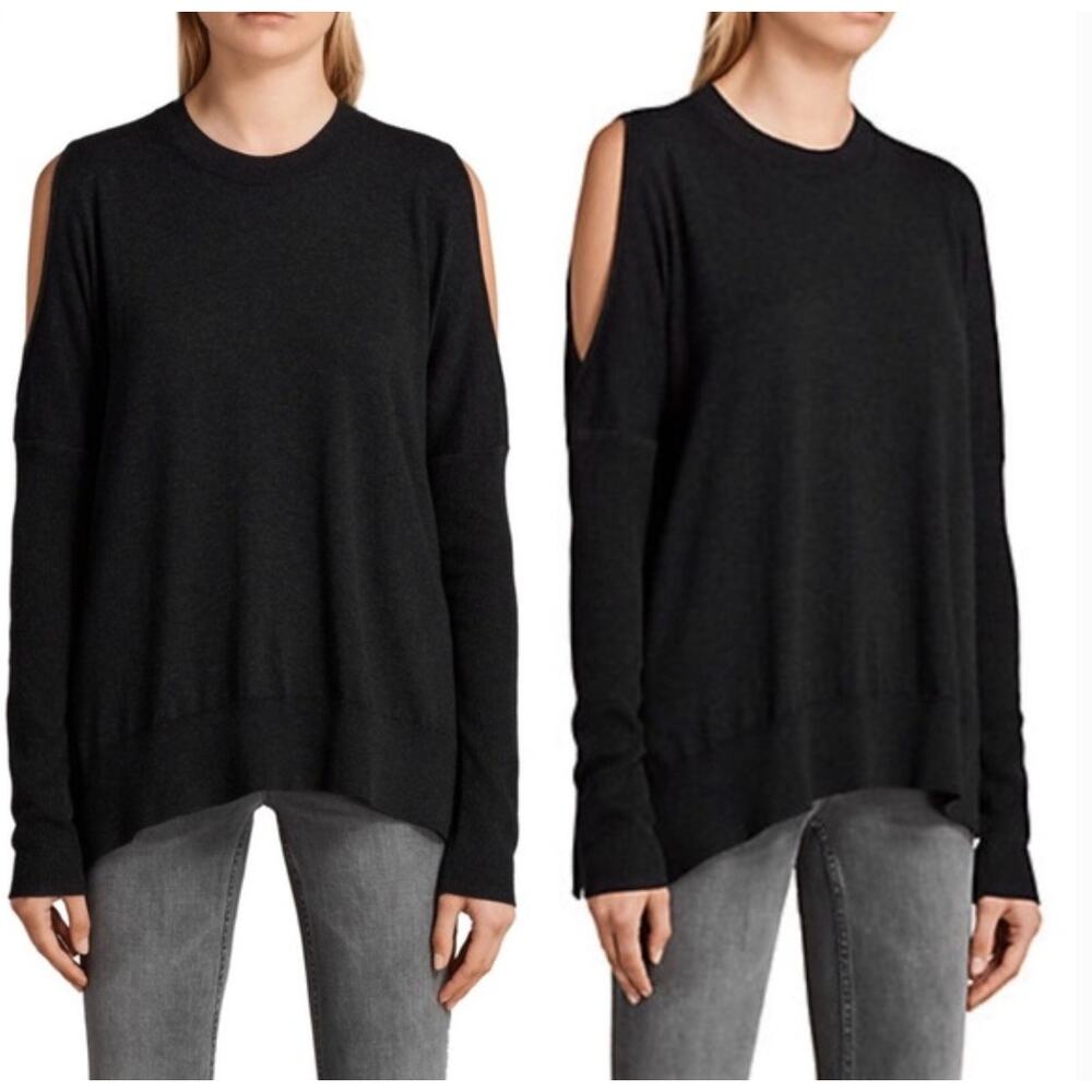 AllSaints Reya Jumper Dark Gray Sweater Cold Shoulder‎ Large Designer Casual